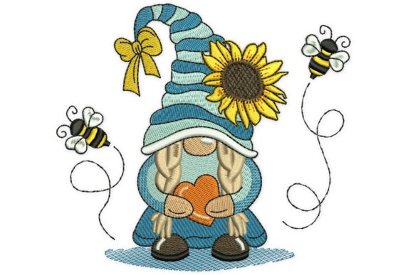 Bee Girl Gnome: A Charming Floral Embroidery Design for Personalized Gifts