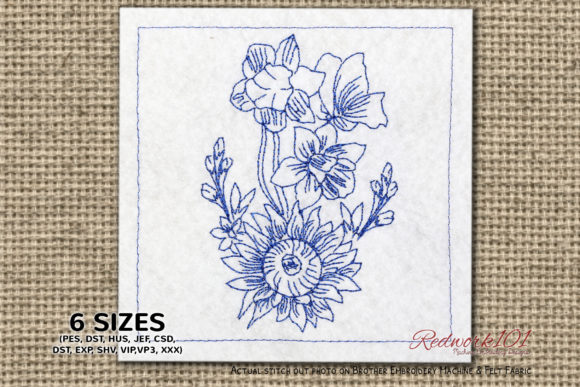 Easter Floral Bouquet Redwork Design
