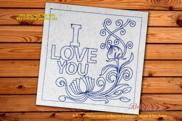 I Love You Floral Pattern Redwork